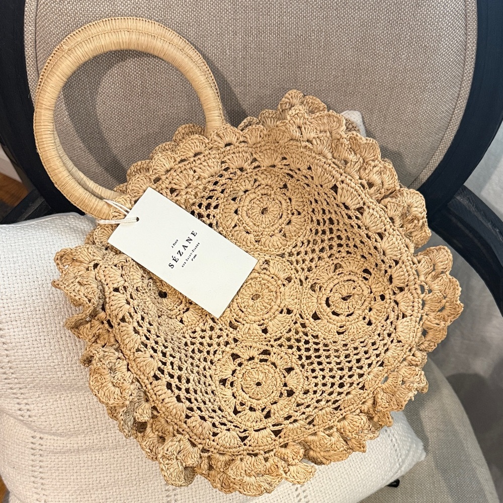 Sezane Zina Raffia Crochet Basket Bag